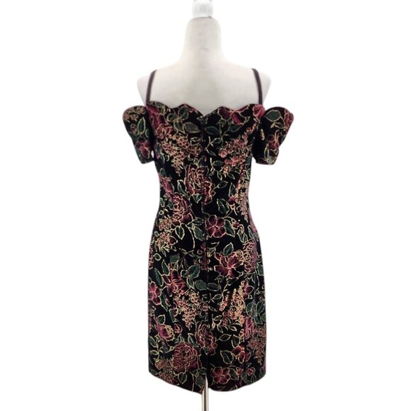 Vintage Steppin' Out Womens Small Dress Velvet Floral Off The Shoulder Cocktail - Picture 3 of 9